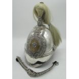 Victorian 1st West Yorkshire Yeomanry Cavalry Officers helmet with chin strap, white horse hair
