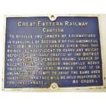 Cast iron Great Eastern Railway "Caution" sign, 483mm x 362mm