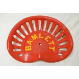 Bamlett red painted cast iron grass cutters seat W41.5cm