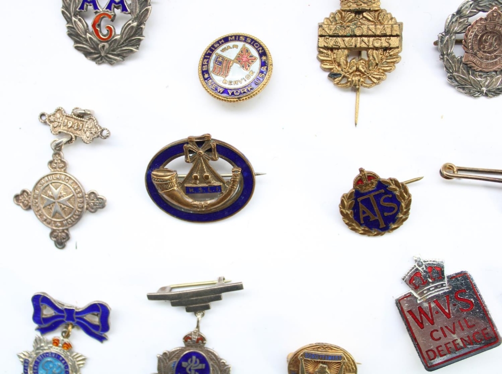 Selection of enamel regimental, sweetheart and civilian association badges, many hallmarked - Image 7 of 7