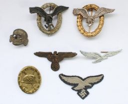 Selection of WW2 German Third Reich badges, including two Luftwaffe Pilots or Pilots/Observers