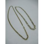 18ct yellow gold plated flat figaro chain necklace, L50cm, 31.5g another 18ct yellow gold plated