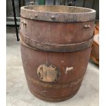 Vintage coopered oak barrel, with four metal bands, D44cm H60cm