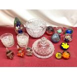 Collection of Caithness & Murano style paperweights, a Nachtmann lidded cut glass bowl with six