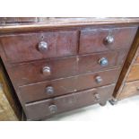 Victorian painted pine chest, with moulded top above two short and three long drawers with turned