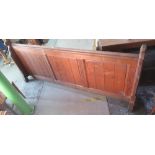 Victorian pine paneled church prayer rail, W203cm