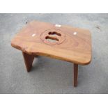 Contemporary ash stool with pierced handle on solid ends W47cm D31cm H39cm