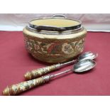 An Edwardian Taylor and Tunnicliffe art pottery salad bowl and servers, matted ground with floral
