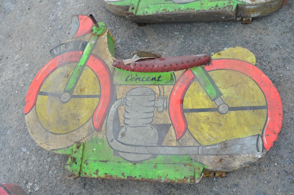 Six vintage wooden carousel motorbikes, each with different period manufacturers, Norton, Vincent - Image 4 of 6