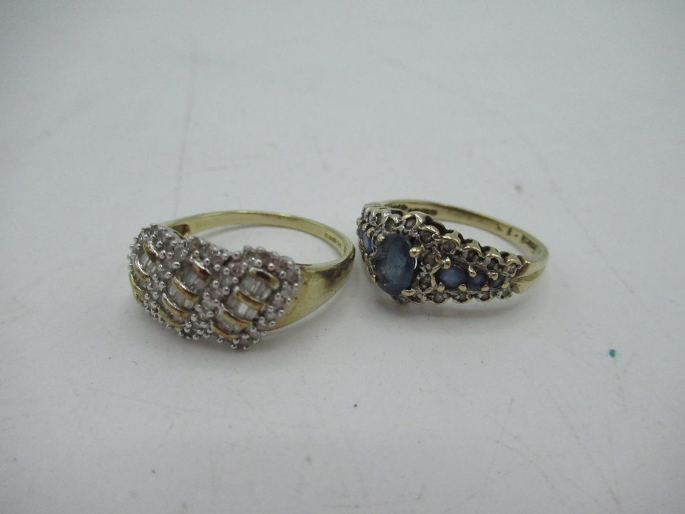 Hallmarked 9ct yellow gold diamond and sapphire ring stamped DIA .13 size M, together with a 9ct