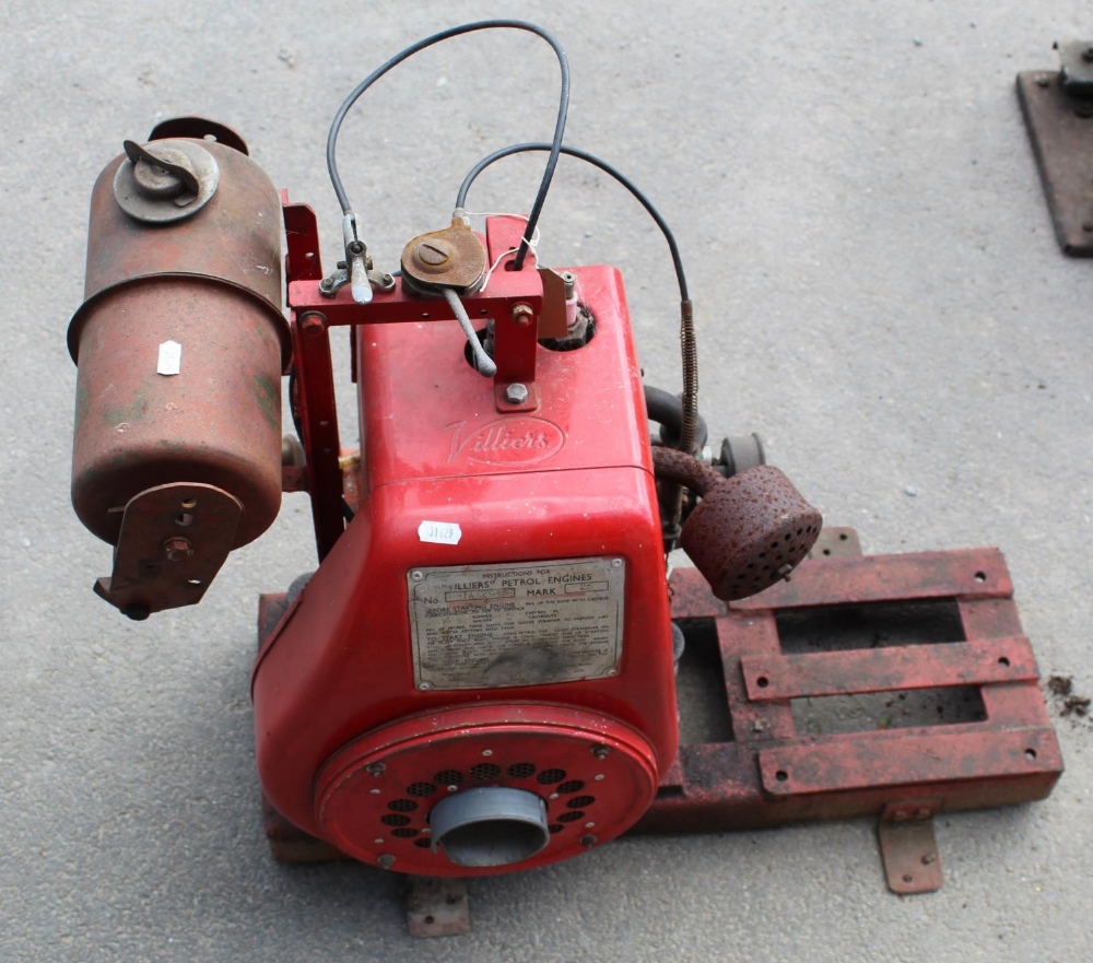 Villiers Mk 25 stationary petrol engine mounted to steel base (A/F) - Image 2 of 3
