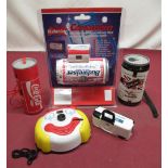 Selection of novelty cameras including Coca Cola, Carling, Budweiser and 4 happy clown cameras
