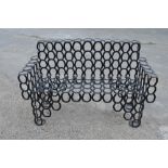 Hand crafted garden bench constructed from horse shoes, approx W170cm D50cm H100cm
