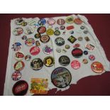 Collection of various button badges including Elvis , Buddy Holly. Elton John, ELO, Queen, Rolling