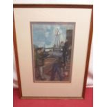 English School (C20th); Dock Yard Scene, acrylics on paper, unsigned, 30cm x 19cm