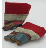 Pair of early C20th children's Chinese lotus shoes of linen and silk construction with embroidered