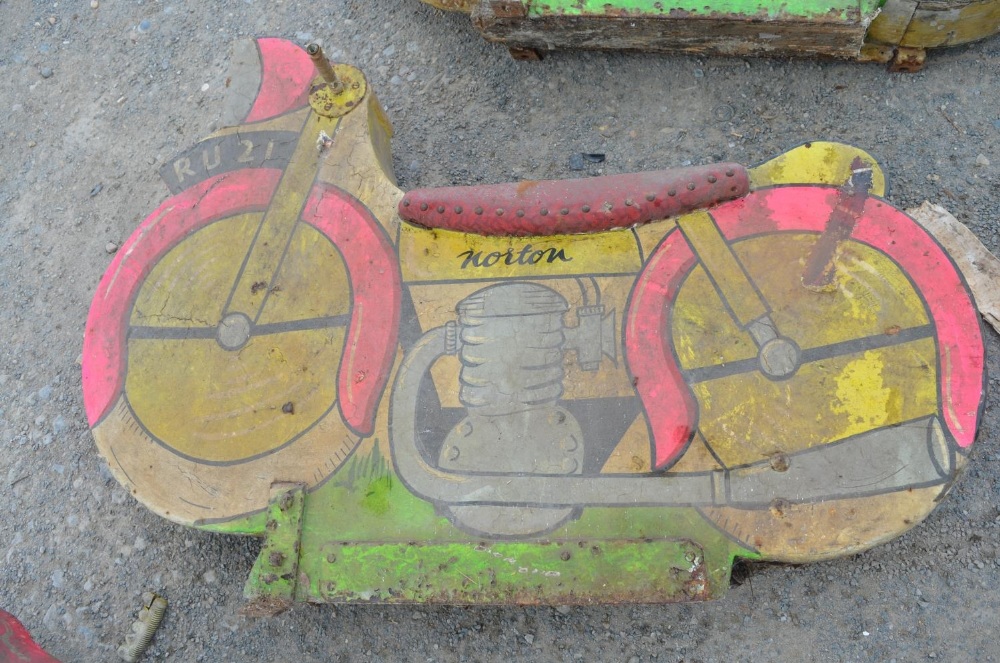 Six vintage wooden carousel motorbikes, each with different period manufacturers, Norton, Vincent - Image 3 of 6