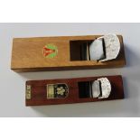 Two Japanese wooden wood pull panes with hand forged steel and knife smith signatures, 1 by