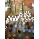 Collection of Wedgwood jasperware thimbles, other bone china thimbles including Spode, Coalport,