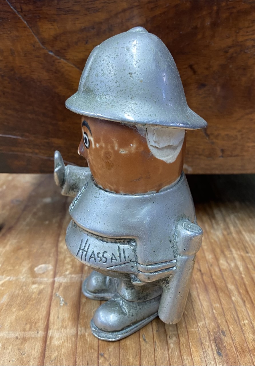 Early C20th Hassall chrome plated "Bobby" policeman car mascot with pottery head (A/F) RD No. 61194, - Image 4 of 5
