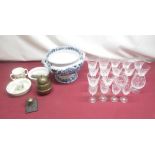 Webb Corbett cut glasses, two brandy glasses, four sherry glasses, wine glasses, two large red