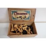 Set of K & C Ltd London boxwood & ebonised chessmen, H9.2cm max in wooden box with slide top