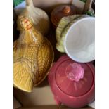 Two large jelly moulds, large chicken jars, beetroot jar, onion jar and a collection of Kiln Craft