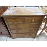 Unusual Victorian scumbled pined mule chest, with hinged lid, above faux two short and two long