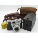 Kodak boxed Brownie camera with case and a Kodak Retina III S in leather case (2)