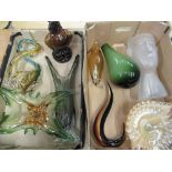 Collection of decorative glassware incl. Scandinavian head vase, Murano style glass bowls, a glass