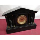 Early C20th Hamburg American Clock Co slate architectural timepiece, movement stamped with HAC