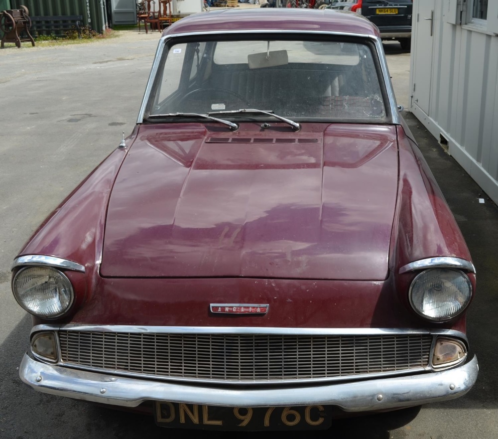 1965 Ford Anglia deluxe saloon. 997cc petrol engine, mileage 8794. Colour maroon, ideal as a