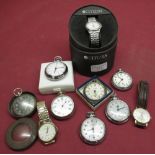 Citizen WR50 quartz wristwatch, cased, (appears running), seven various pocket watches including