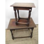 C17th style oak joint stool, with moulded top on turned supports joined by stretchers, W46cm D27cm