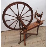 Turned pine spinning wheel W100cm D48cm H100cm
