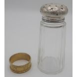 Victorian silver gilt hallmarked napkin ring with scroll engraved detail, Birmingham 1899 and a