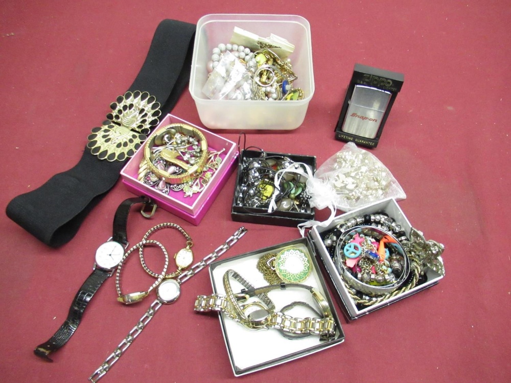 Collection of costume jewellery including necklaces, bracelets, rings and an Art Deco style belt and