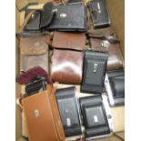 Box of various folding cameras including Kodax, Zeiss Ikon, Zeiss Nettar, Kodak Bakelite etc