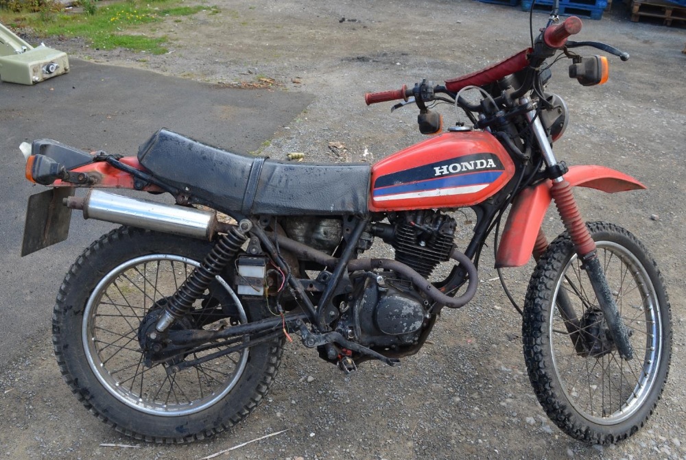 First registered 1980 Honda motorcycle 125cc petrol trials bike. Mileage 9287miles, with key. Good