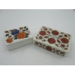C20th Indian alabaster table box with pietra dura decoration, W13.4cm D9cm H4.2cm, similar smaller