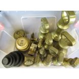 Two sets of late 19th early 20th brass bell weights and graduated cast iron and brass grocery