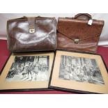 Gianni Conti Leather briefcase and other similar briefcase and two framed silk picture of dancing by