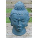 Pair of terracotta Buddha heads with bronze effect