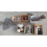 Collection of garden tools, flowerpots, door handles, almost empty Briwax polish, etc