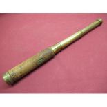 C19th leather covered and brass three drawer telescope, inscribed William Oldfield, Skipton, L62cm