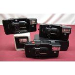 Three Olympus XA Rangefinder cameras including flash guns