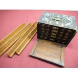 Mahjong game with five trays in a hand painted case with four stands, with printed instructions