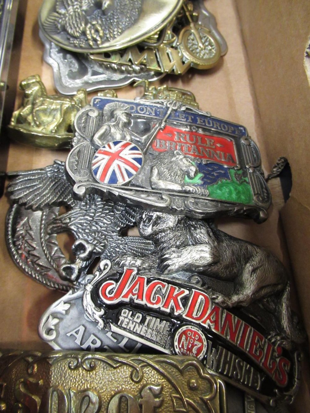 Harley Davidson motorcycles belt buckles, other belt buckles, two promotional baseball type caps, - Image 2 of 3