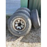 Set of 4 Landrover Defender 90 wheels fitted with oversized tyres