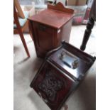Edwardian walnut full front coal cabinet, W35cm D32cm H64cm, and an Edwardian stained walnut slope